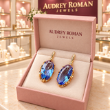 Teresa Blue Blossom Earrings | Gold-Tone in an Audrey Roman Jewels presentation box.