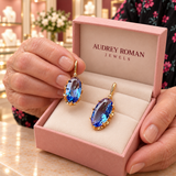 Teresa Blue Blossom Earrings | Gold-Tone shown close up in the Audrey boutique.