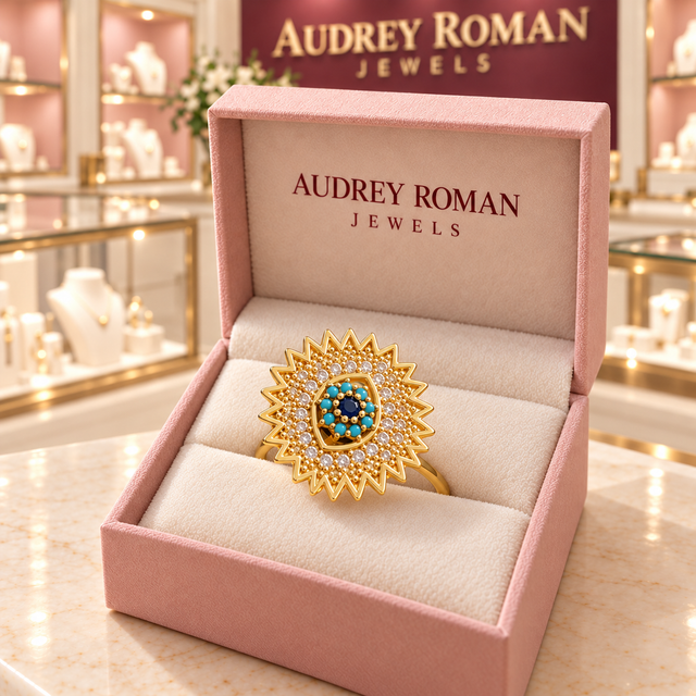 Victoria Blue Sunburst Spinner Ring | Gold-Tone