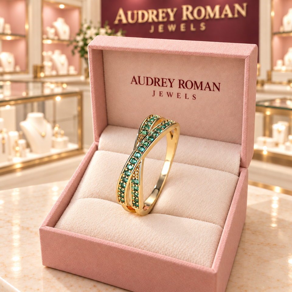 Sylvie Green Flow Ring in its Audrey presentation box.