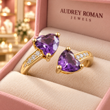 Lily Purple Heart Wrap Ring | Gold-Tone close-up detail in the Audrey boutique.
