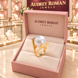 Caroline Retro Pearl-Look Ring | Gold-Tone in its Audrey presentation box.