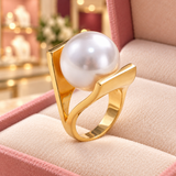 Caroline Retro Pearl-Look Ring | Gold-Tone close-up detail in the Audrey boutique.