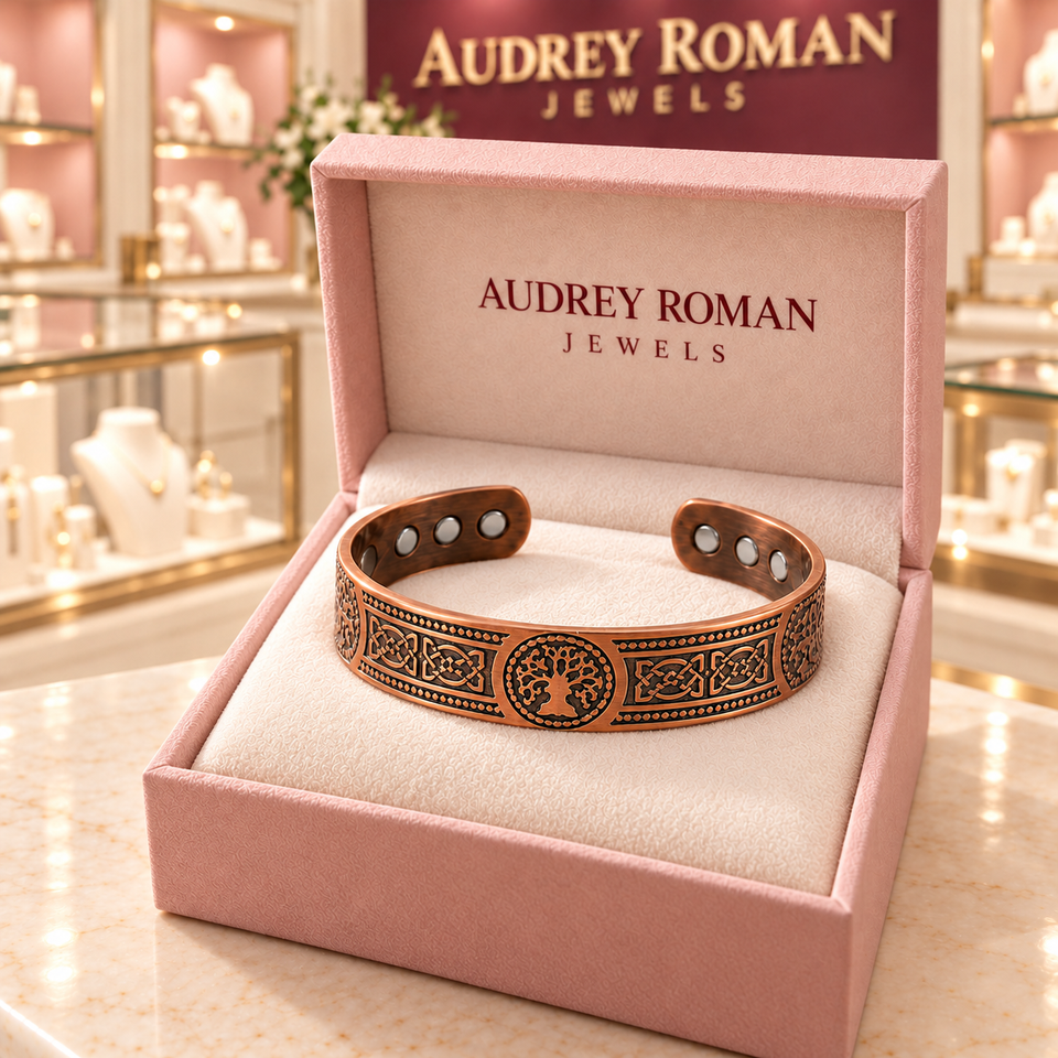 Florence Knot Bracelet in its rose Audrey Roman Jewels box inside the boutique.