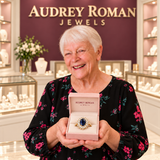 Rebecca Ring (gold-tone) presented in its rose box by the woman in the Audrey boutique.