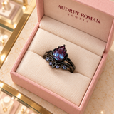 Alice Purple Layered Ring (black finish) viewed from above inside the Audrey boutique.