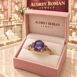 Harriet Ring (rose-gold-tone) in a rose Audrey Roman Jewels box inside the boutique.