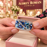 Sarah Vintage Blue Accent Ring | Silver-Tone presented close up in the Audrey boutique.