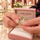 Sylvie Green Flow Ring  presented close up in the Audrey boutique.