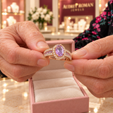 Leonora Purple Ring | Rose-Gold-Tone shown close up in the Audrey boutique.