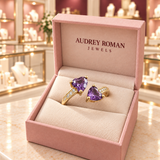 Lily Purple Heart Wrap Ring | Gold-Tone  in its Audrey presentation box.