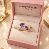Lily Purple Heart Wrap Ring | Gold-Tone  viewed from above in the Audrey boutique.