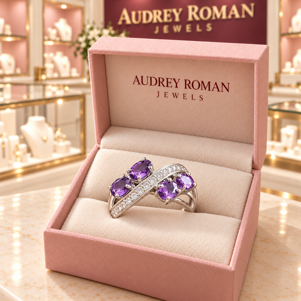 Marianne Purple Flow Ring | Silver-Tone in its Audrey presentation box.
